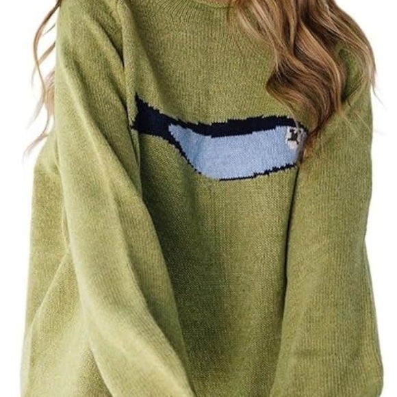 Oversize Fisherman Sweater for Women Y2k Graphic Print LongSleeveCasual Knit Top - Picture 3 of 3